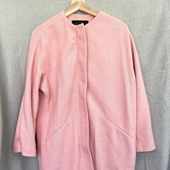 ZARA Women Size‎ S Peach Salmon Pink 3/4  Zip Jacket Peacoat  Spring Coat Tweed - Picture 1 of 11